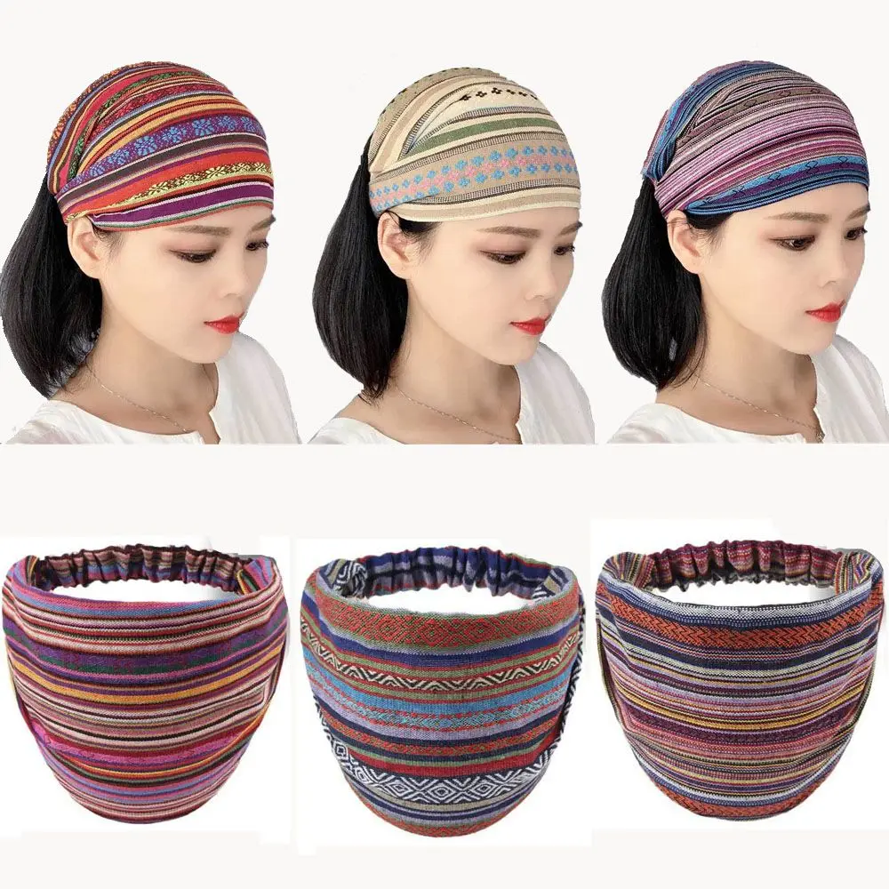

Trend Fabric Cotton Elastic Hair Bands Striped Hair Scarf Headband Turban Wide Head Wrap