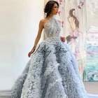 Женское платье с блестками, пышное платье небесно-голубого цвета из фатина с 3D цветами, ТРАПЕЦИЕВИДНОЕ плиссированное платье принцессы на одно плечо, длинное вечернее платье для выпускного вечера