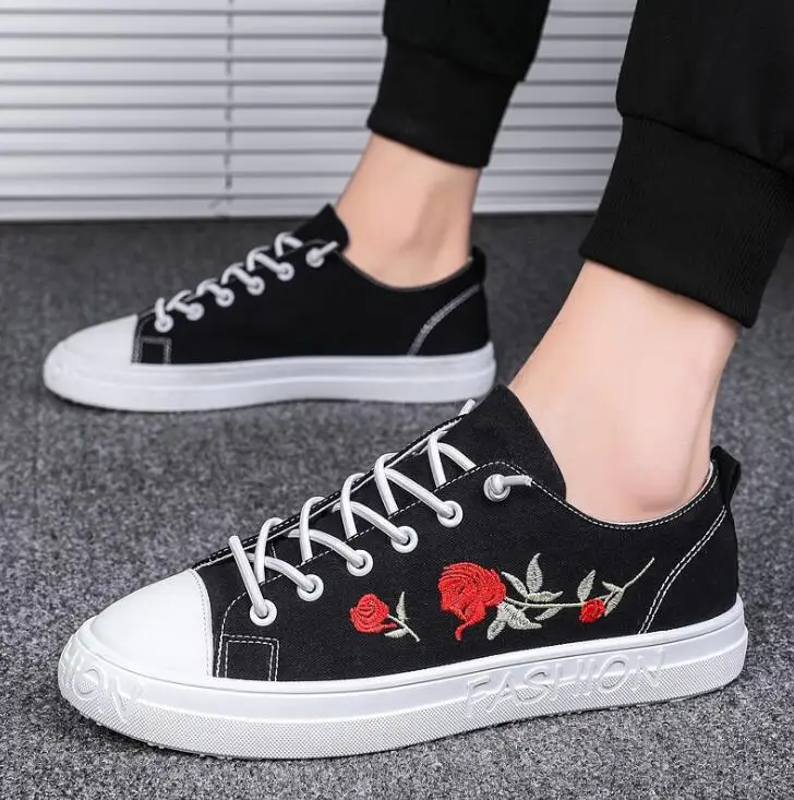 

A3207 Rose Embroidery men shoes sport designer sneakers zapatillas jogging canvas shoes casual running shoes