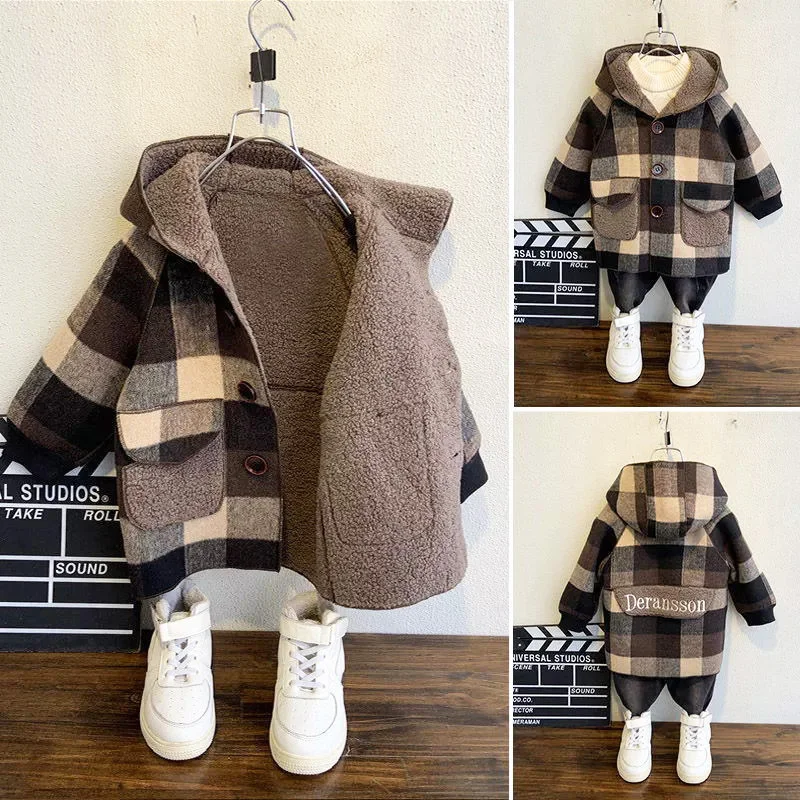 

2021 Autumn Jacket for Boys Children Outwear Girl Wool Coat Kids Hooded Velvet Fleece Windbreaker Long Baby Boy Clothes 2-9Year