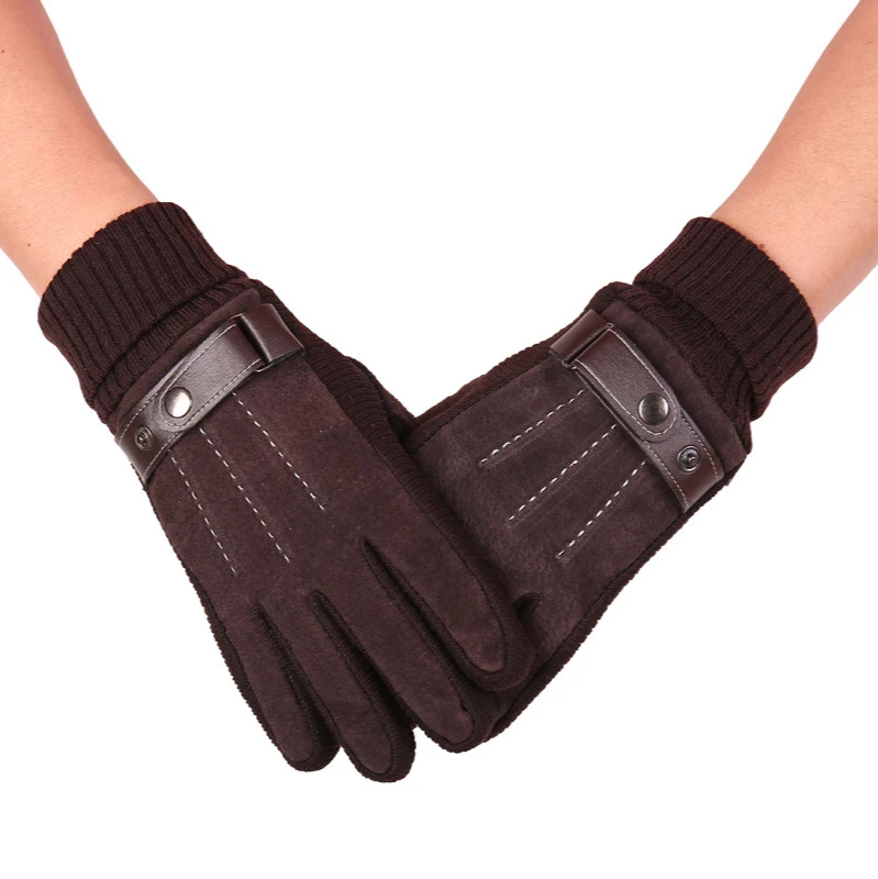 2020 New Men's Winter Plus Velvet Touch Screen Pigskin Gloves Warm and Non-Slip Sports Cycling Leather Gloves winter polo golf men s gloves outdoor sports gloves plus cashmere warm non slip pair of right and left hands synthetic leather