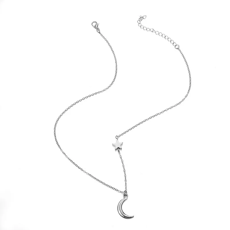 

2021 Popular New Cute Moon Star Female Necklace Temperament Wild Crescent Sexy Clavicle Chain Pendant Simple Jewelry Wholesale