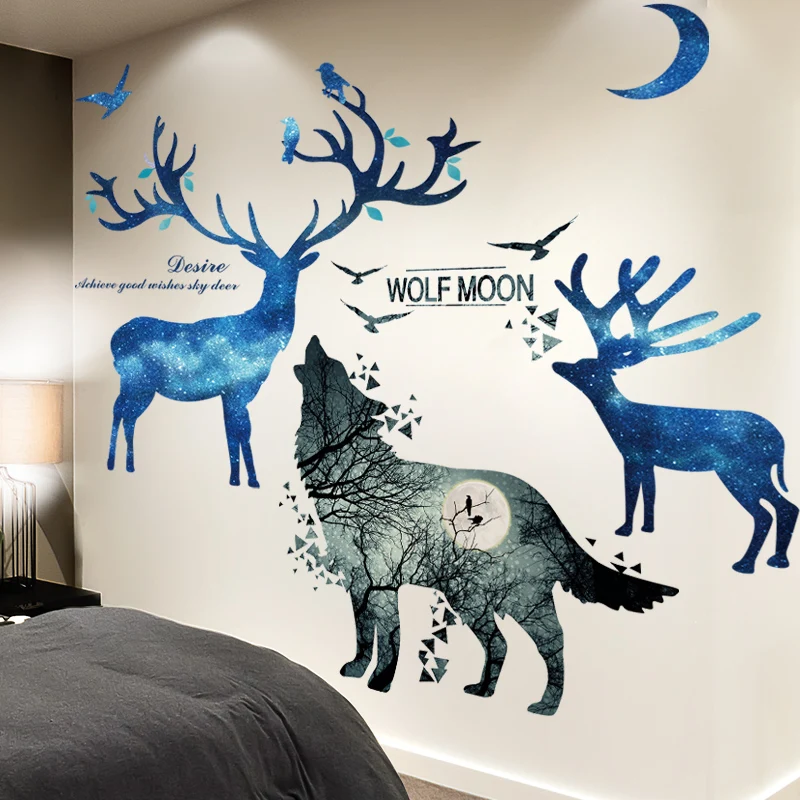 

[shijuekongjian] Wolf Animals Wall Stickers DIY Cartoon Deer Wall Decals for Kids Bedroom Living Room Nursery Home Decoration