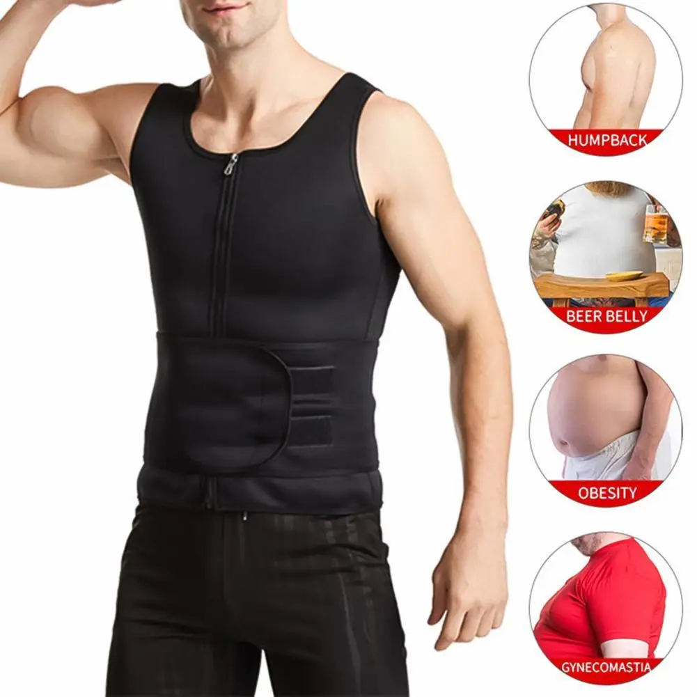 

Sauna Vest Comfortable With Waist Trimmer Black Adjustable Body Shaper Tank Top for Men