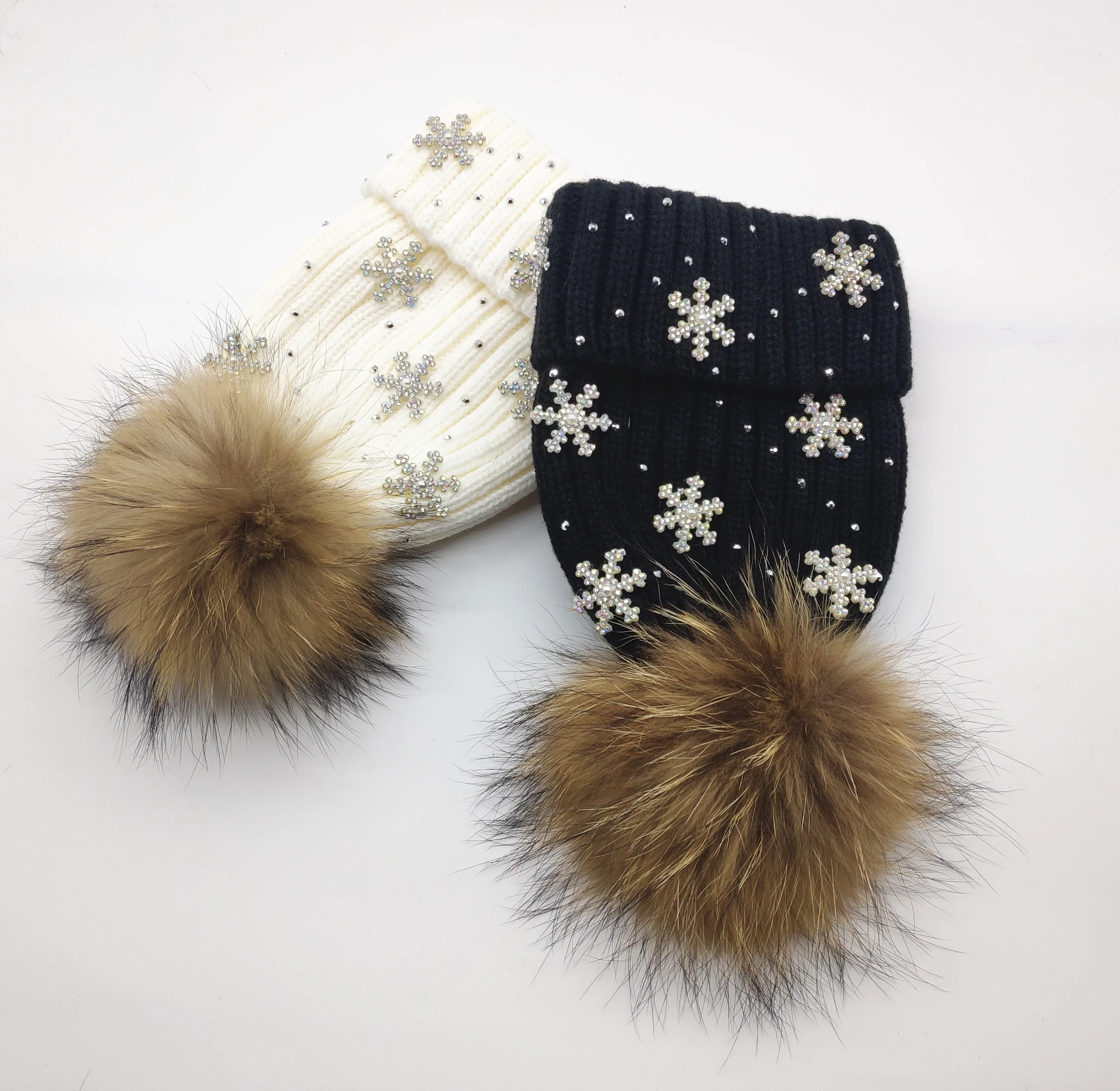 Зимние женские съемные Меховые помпоны вязаные шапки шапка для снега Новые