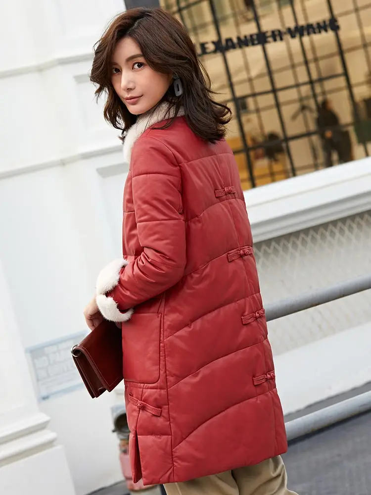 Женская куртка из натуральной овечьей кожи с меховым воротником|Кожаные куртки| |