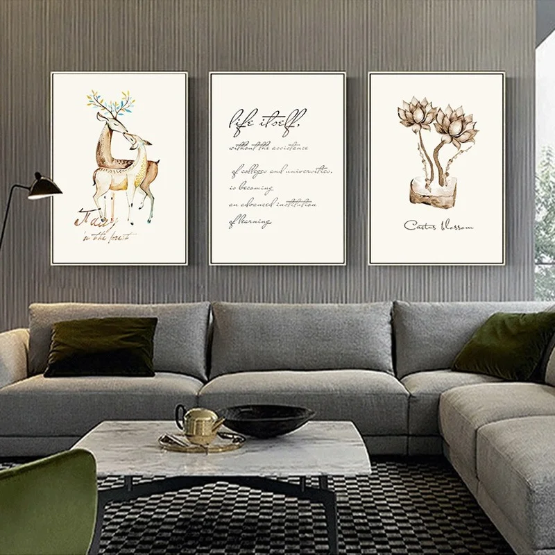 

Elk Nordic Decorative Painting Modern Minimalist Plant Dining Room Bedroom Living Room Triptych Frameless Painting Core
