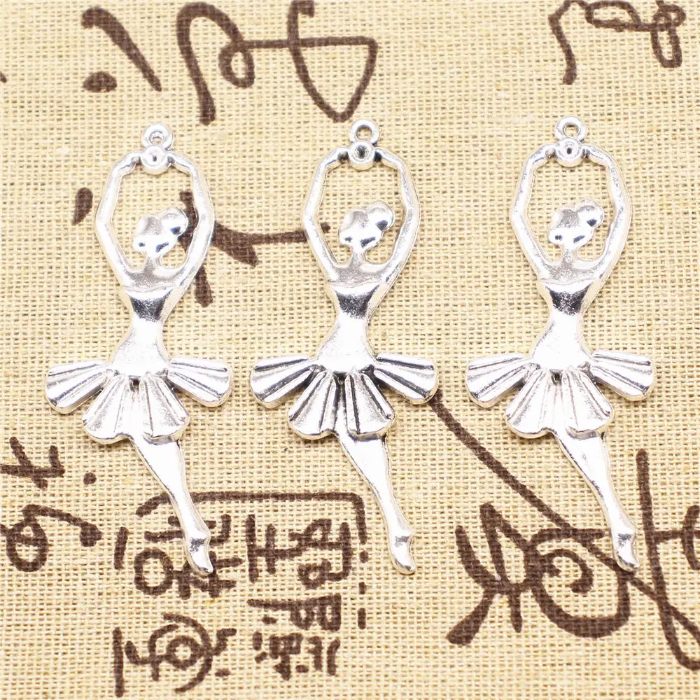 

Charm For Making Jewelry Pendants Antique Silver Color Ballet Girl 61x24mm 5pcs
