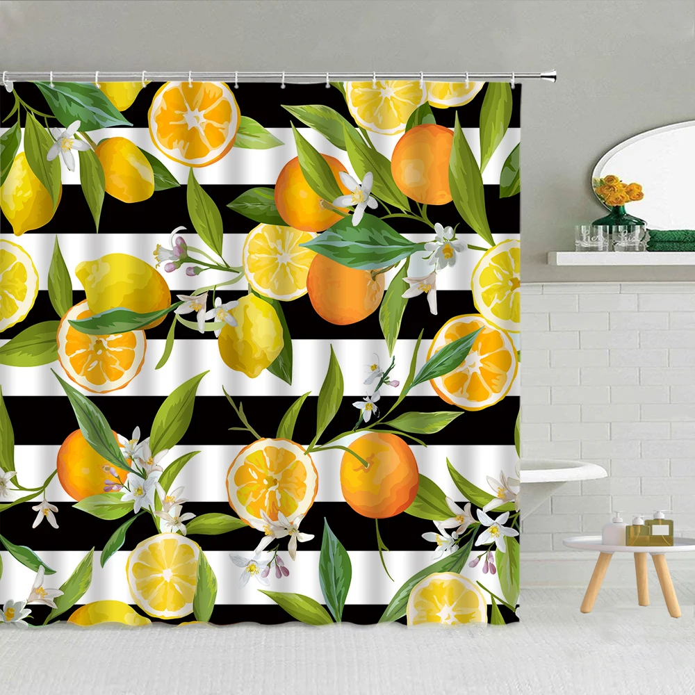

Fresh Tropical Fruit Lemon Pineapple Watermelon Shower Curtain Set Fabric High Quality Bathroom Decor Cloth Curtains With Hooks