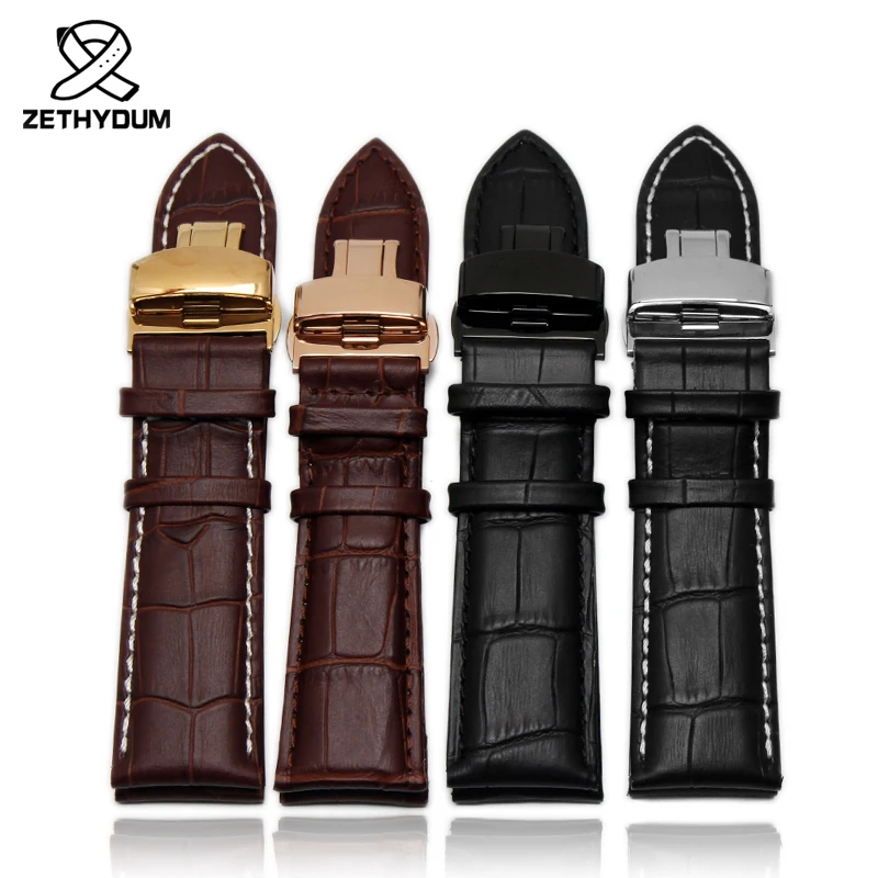 Фото 22mm 23mm 24mm 26mm 28mm big width Black brown Mens Alligator Genuine Leather Watch Strap Band bracelets free shipping №3