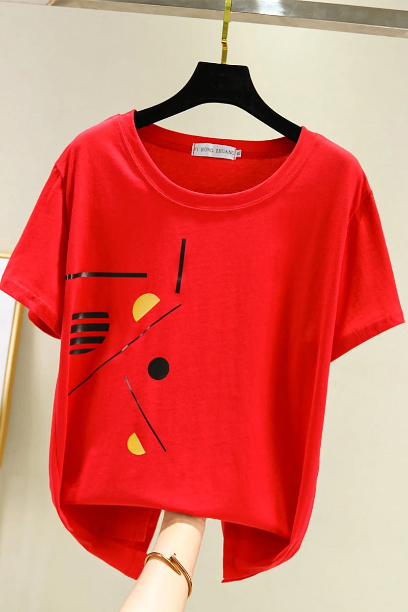 

Harajuku cotton short sleeve o-neck T Shirt Women plus size casual basic T shirt print Color Tee top Female top 2021