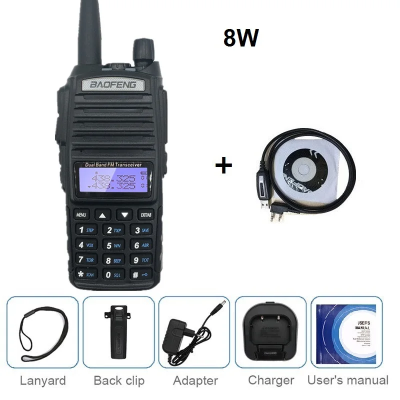 add cable 8 Вт BAOFENG UV-82 рация VHF UHF морской Ham CB радиоприемник сканер UV 82 PMR 446 охотничий двухсторонний радиоприемник VOX UV-82HP - Цвет: add cable