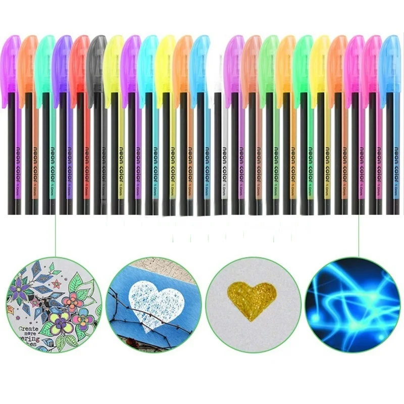 12pcs/lot Gel Pen Set Refills Metallic Pastel Neon Glitter Sketch Drawing Color Pen School Stationery Marker for Kids Gifts
