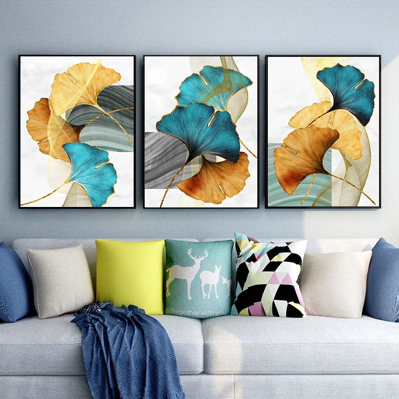 

Nordic Blue Gold Plant Leaf Abstract Poster Canvas Print Art Wall Painting Modern Posters And Prints Picture Living Room Decor