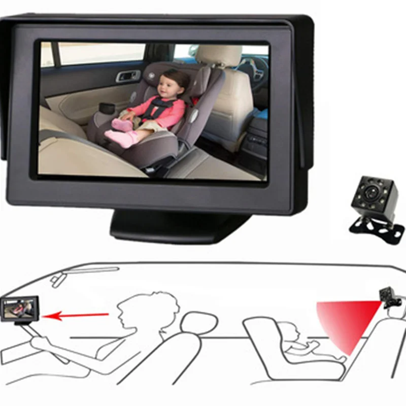 Goedkoop 4.3 Inch Hd Opvouwbaar Car Rear View Monitor Omkeren Cam Baby Security Display Achter View Spiegel 360 Graden Surveillances Camera