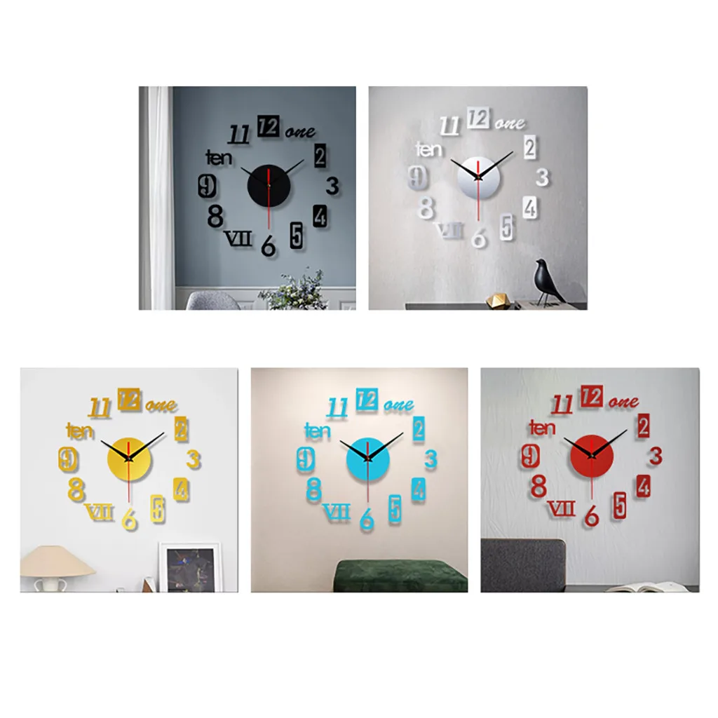 Большие настенные часы наклейки акриловые бесшумные цифровые большие 3D DIY