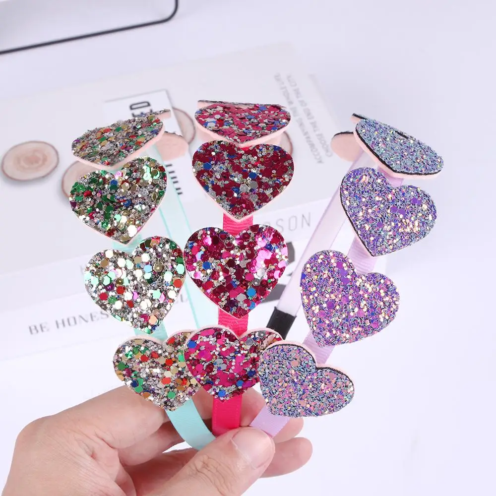 

Ободок для волос детский, 1 шт., с блестящими радужными сердечками