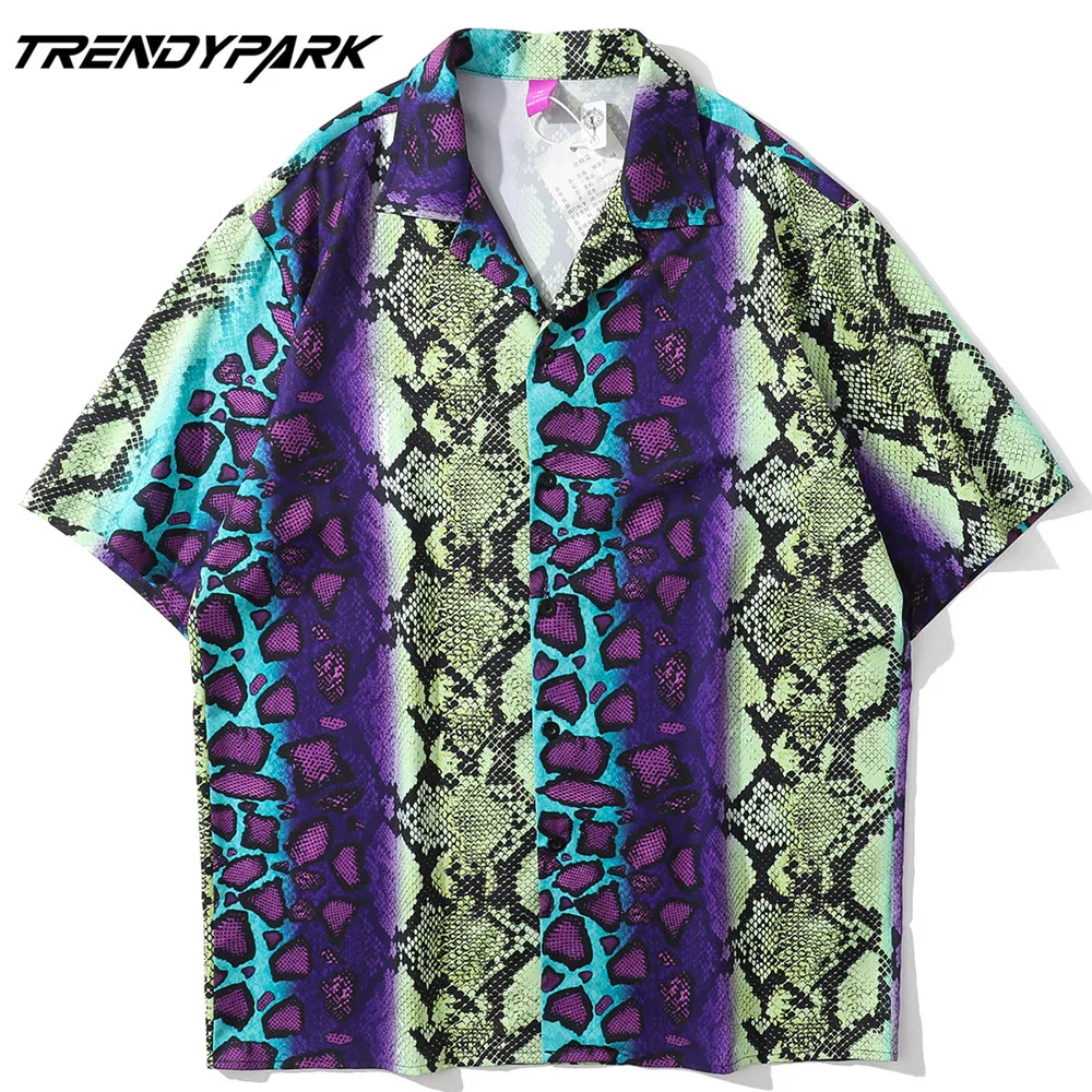 

Men's Shirt Summer Short Sleeve Printed Blouse Hip Hop Oversized Casual Harajuku Streetwear Single-breasted Collar Tops Shirts