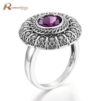amethyst ring flower round women silver 925 ring vintage carve white gold ring prong setting wedding 2020 brand fine jewelry