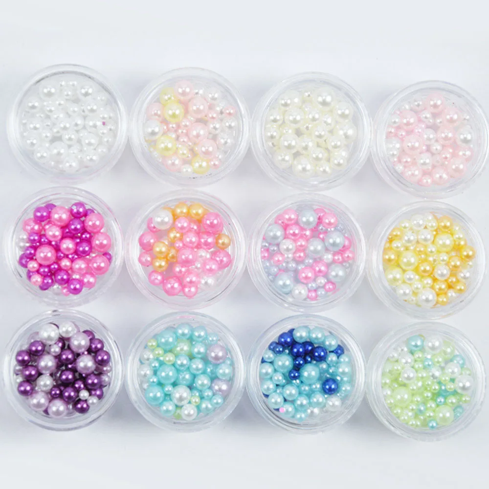 

12Bottles/Set Mixed-Size Cotton Pearl Stones Micro Round Beads for Nail Accessories Tips Manicure Nail Art Decorations Pearl Set