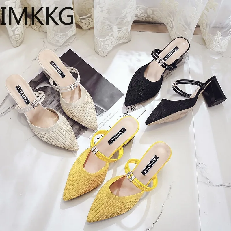 2020 Лето Модельные вечерние туфли Трикотажный верх Женские на высоком каблуке для