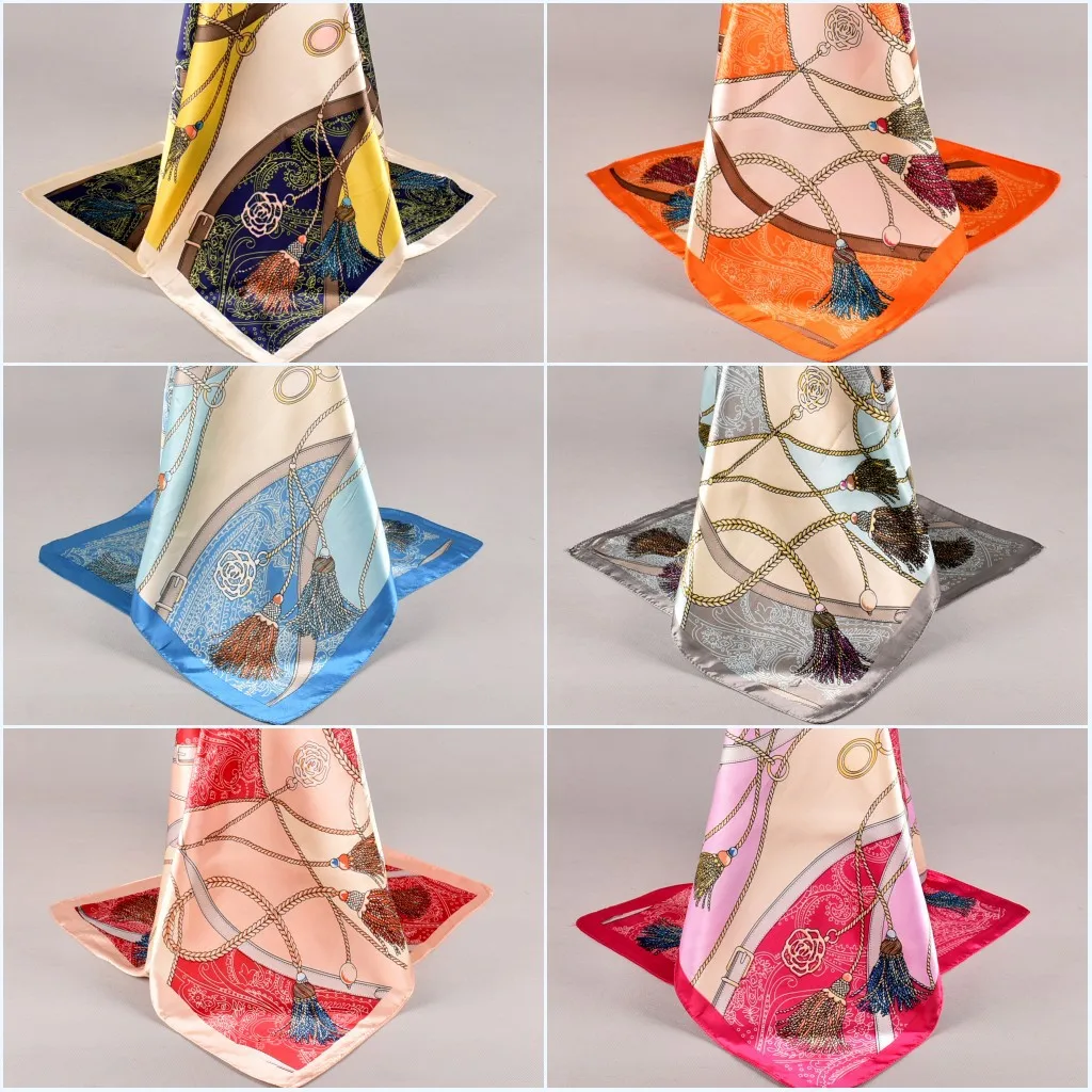 

2021 New Imitation Silk Scarf Female 90cm Fashion Bag Printing Scarf Satin Satin Hand Gift Big Square Scarf