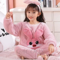 teeanger girls hooded pajama sets flannel kids boy sleepwear winter toddler cartoon rabbit nightwear thicken childrens costume