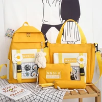 2021 4pcsset canvas school bags for teenage girls large capacity laptop backpacks women bookbags college travel backpack female