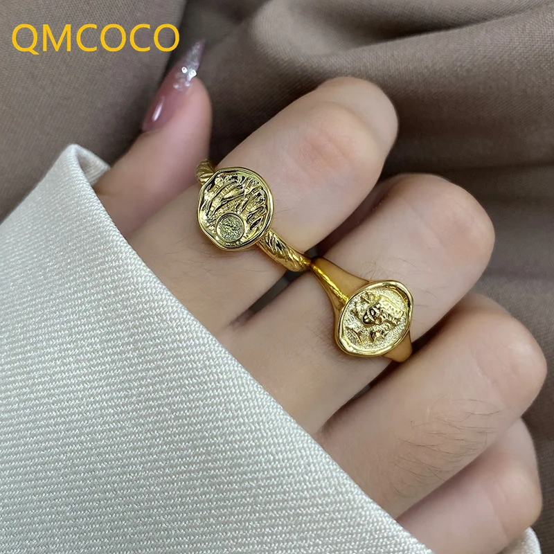 

QMCOCO, простое широкое кольцо неправильной формы, серебро 925 пробы, модное геометрическое кольцо на указательный палец, Корея, INS, Женские Ювел...