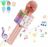 wireless karaoke microphone bluetooth handheld portable speaker home ktv player with dancing led lights record function for kids