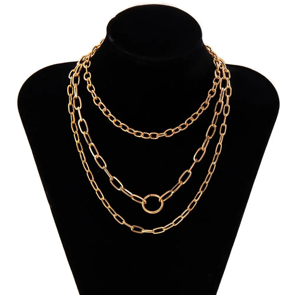 

IngeSight.Z 3Pcs/Set Goth Gothic Round Circle Choker Necklaces Collar Multi Layered Curb Cuban Long Necklaces for Women Jewelry