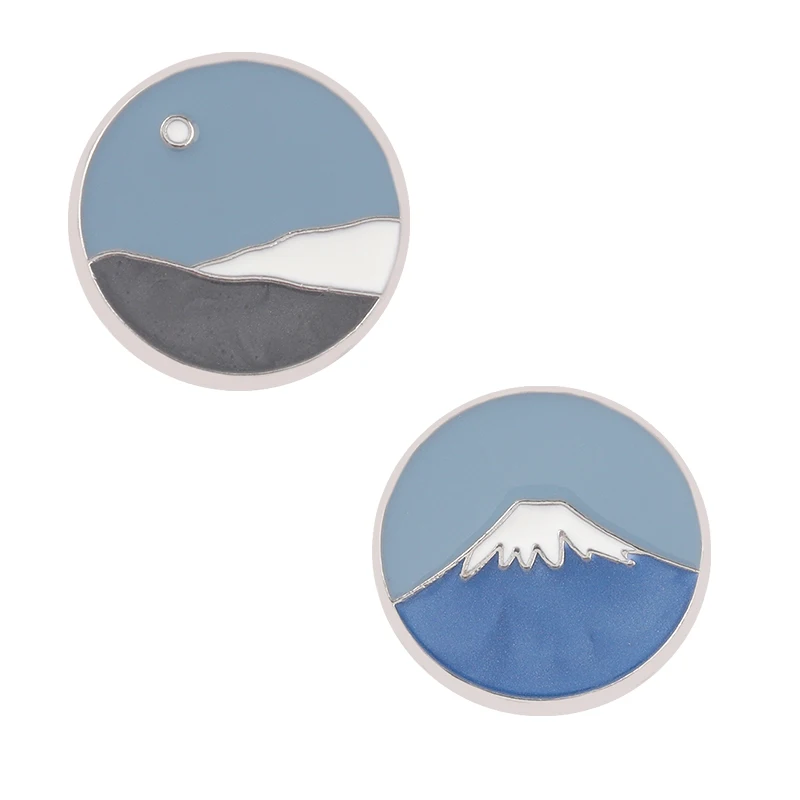 

Volcano Mountain Round Enamel Pin Blue Sky Mountain Star Moon Pattern Badges On Backpack Pins Brooches Woman Jewelry Gift