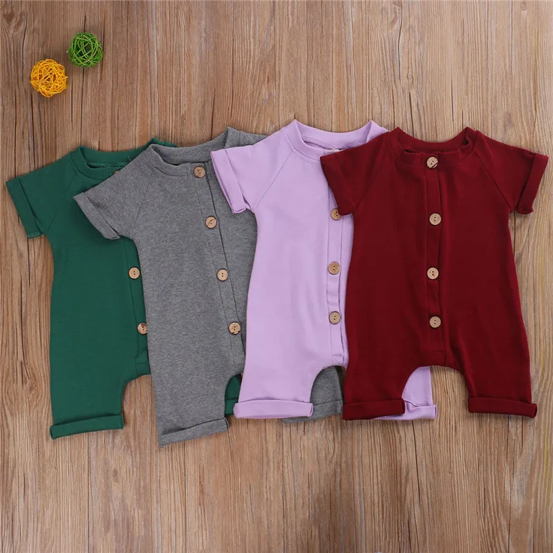 

2020 Baby Boys Romper Summer Infant Unisex Newborn Button Girl Sleeveless Solid One-pieces Jumpsuit Baby Cotton Clothes Outfit