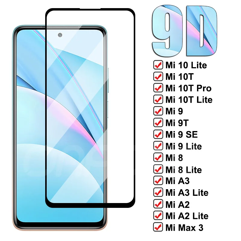 

9D закаленное стекло для Xiaomi Mi 10T 9 10 Lite 9T Pro, Защитное стекло для Xiaomi Mi 9 8 SE A3 A2 Lite 6 6X Max 2 3, защита экрана