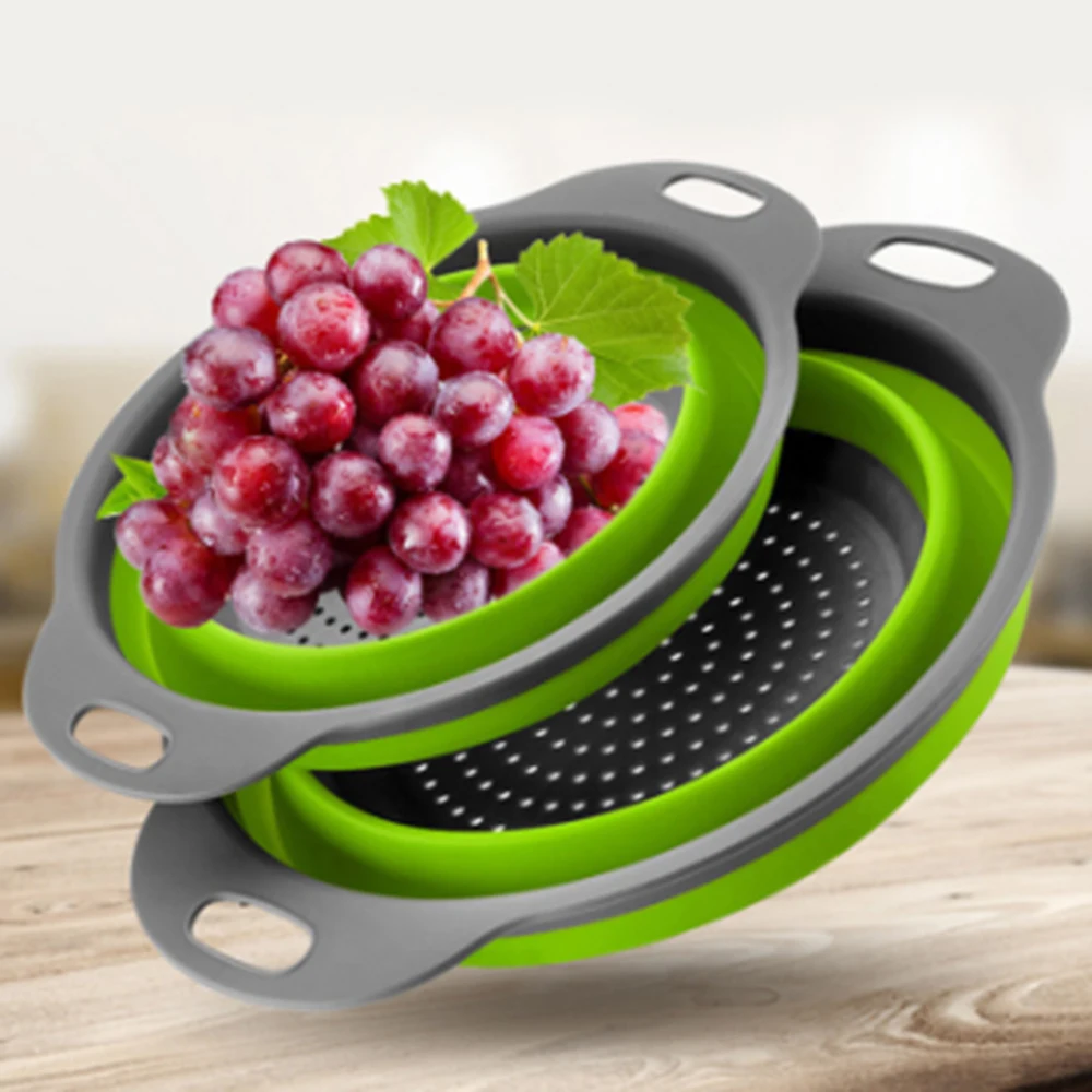 

Washing Basket Foldable Fruit Vegetable Washing Basket Strainer Silicone Colander Collapsible Drainer With Handle Kitchen Tools