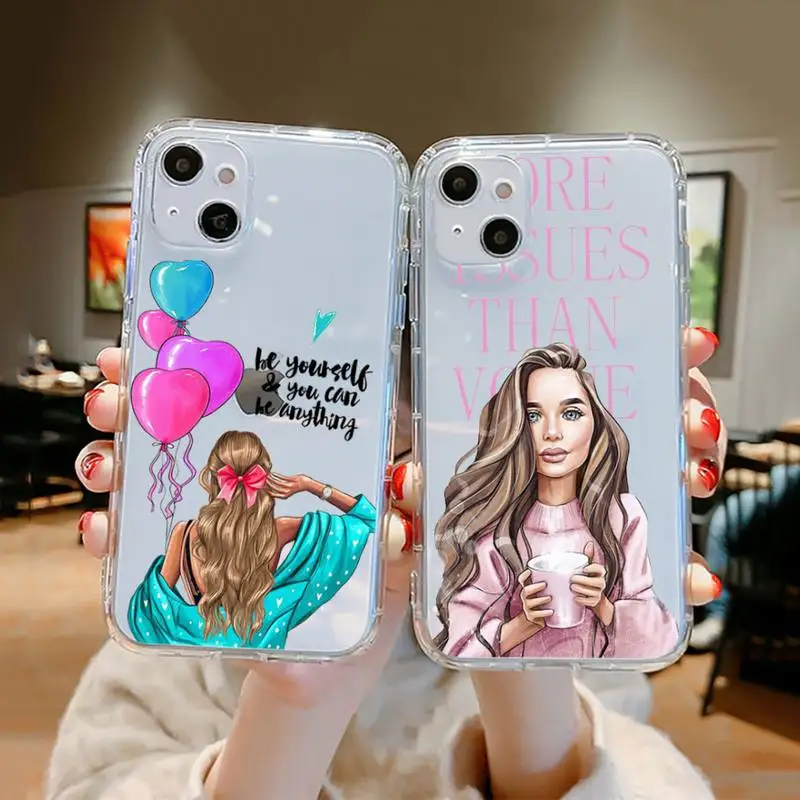 

VOGUE Christmas Princess Girl Phone Case Clear Transparent for iPhone 11 12 13 mini pro XS MAX 8 7 6 6S Plus X 5S SE XR 2020