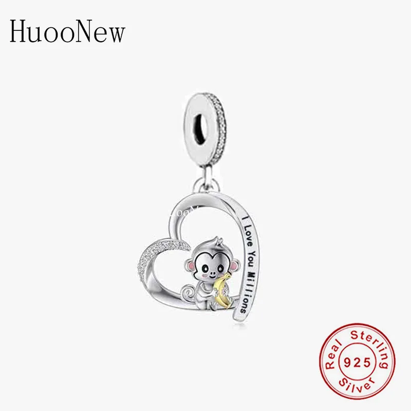 

Heart Dangle Charms for Bracelet Necklace Pendant Jewellery Birthday Gift for Sister Mum 925 Sterling Silver Cute Monkey Beads