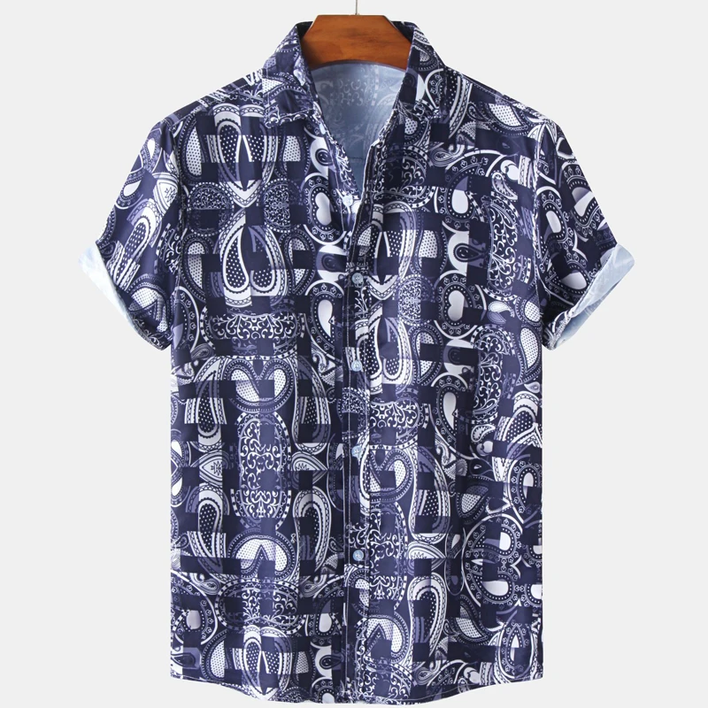 

Мужские рубашки с принтом пейсли, летняя повседневная мужская рубашка Алоха, Пляжная Праздничная гавайская рубашка, пэчворк, 2021 Мужская