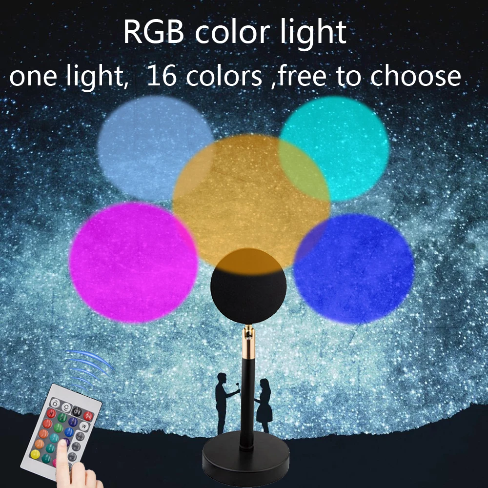 

USB RGB Remote Control Rainbow Sunset Red Projector Led Night Light Sun shine Projection Desk Lamp for Bedroom Wall Decoration