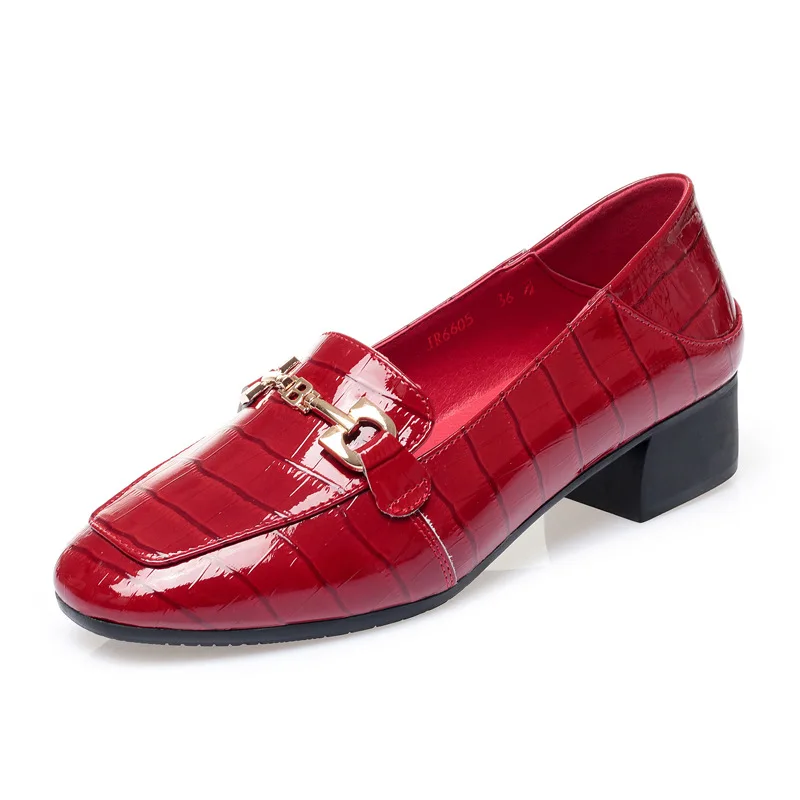 

New spring and autumn patent leather single shoes women's Leather Medium heel British shoes versatile thick heel shoes