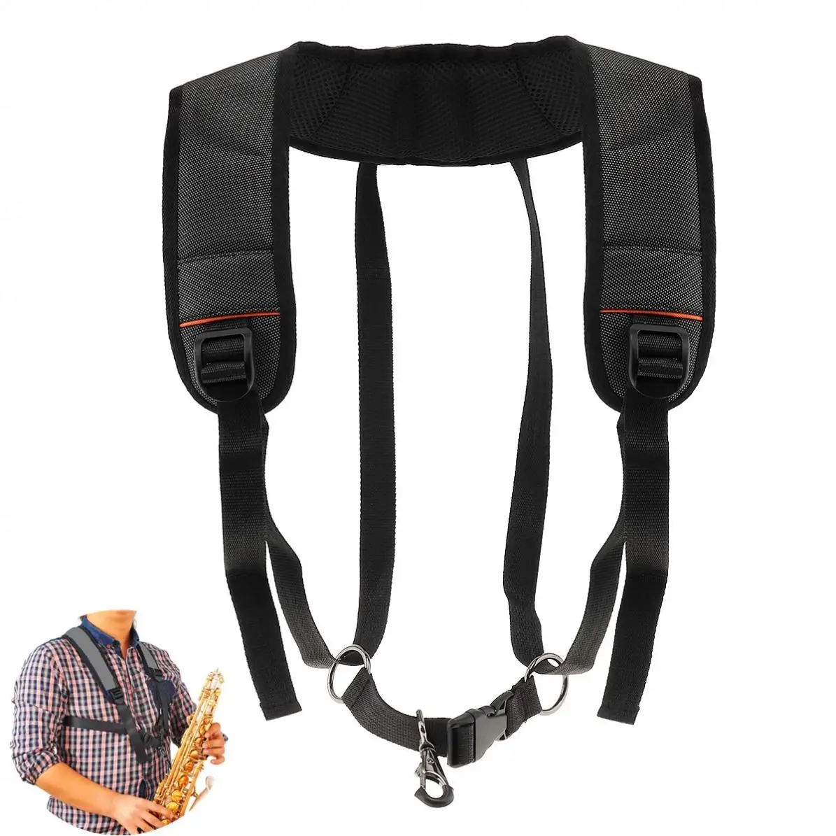 

Adjustable Oxford Fabric Wider Add Cotton Saxophone Strap Sax Holder Double Shoulder with Steel Hook for Alto Tenor Soprano Sax