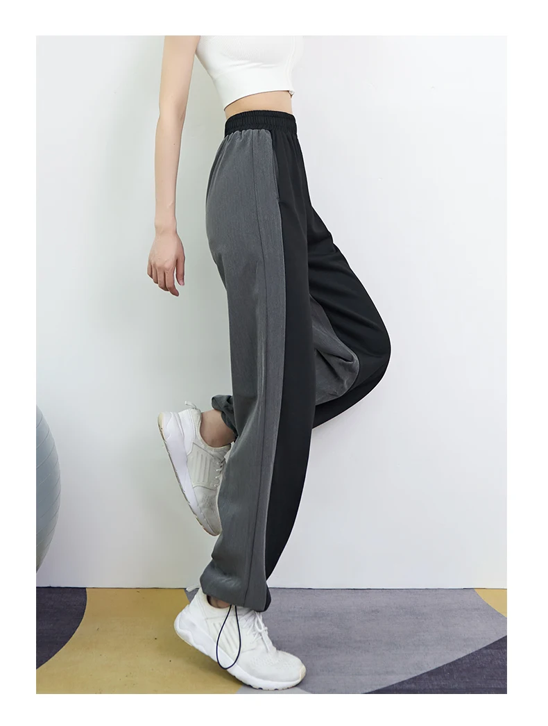 

Large size plus fat increase sports pants women's contrast color stitching loose-fitting casual pants new slim straight-leg pant