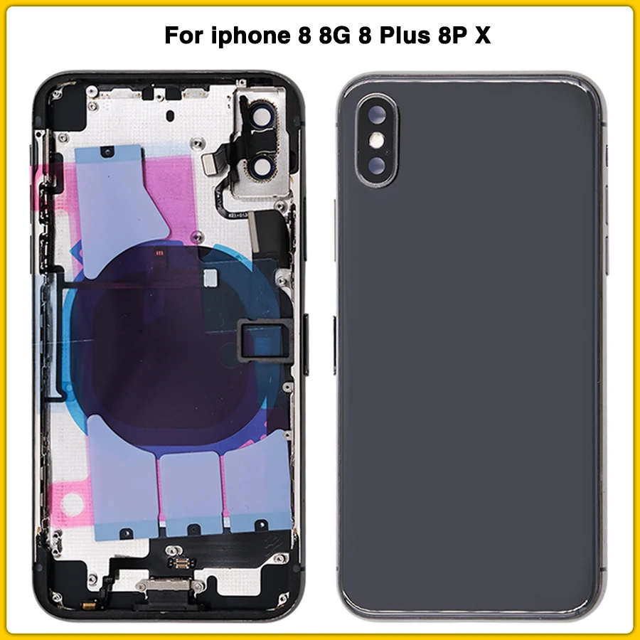 Чехол с полным корпусом для iphone 8, 8G, 8 Plus, 8 P X, задняя крышка для батареи, задняя крышка для двери+ средняя рамка Шасси с гибким кабелем+ sim-карта