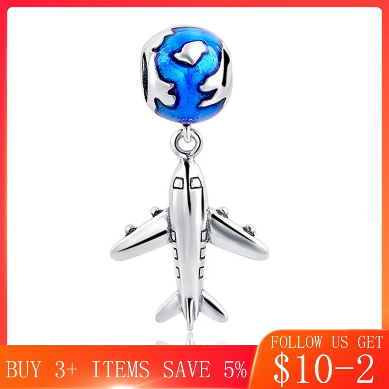 

CodeMonkey Travel Mini Airplane Earth Charms Beads Fit оригинальный браслет 100% Настоящее серебро 925 пробы подвеска ювелирное изделие CMS144
