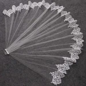 Короткая кружевная Свадебная Фата с расческой, блестящая кружевная Однослойная свадебная фата белого цвета и цвета слоновой кости для невесты