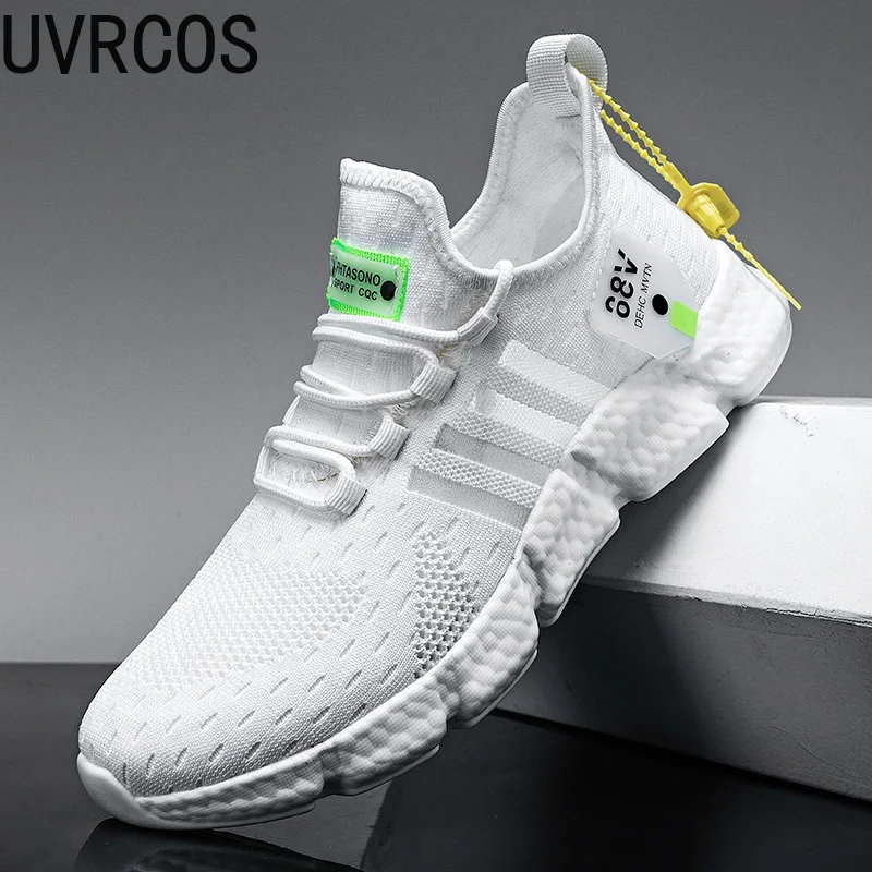 

Кроссовки мужские легкие сетчатые, дышащие удобные повседневные беговые кроссовки, флуоресцентный зеленый цвет, большие размеры, белые, на ...