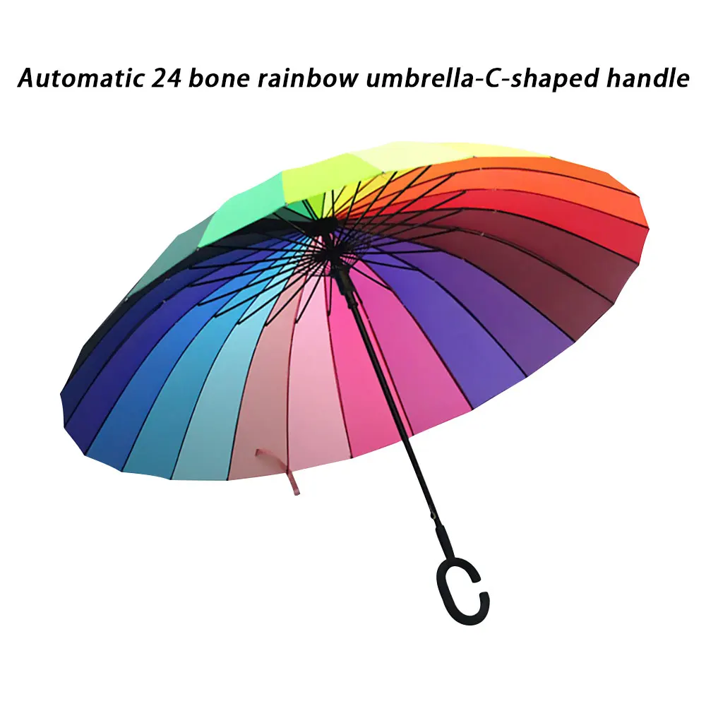 

Rainbow Umbrella Waterproof and Windproof Sun Umbrella Compact Tight Long Handle Umbrella Strong Frame Waterproof Fashionable Ou