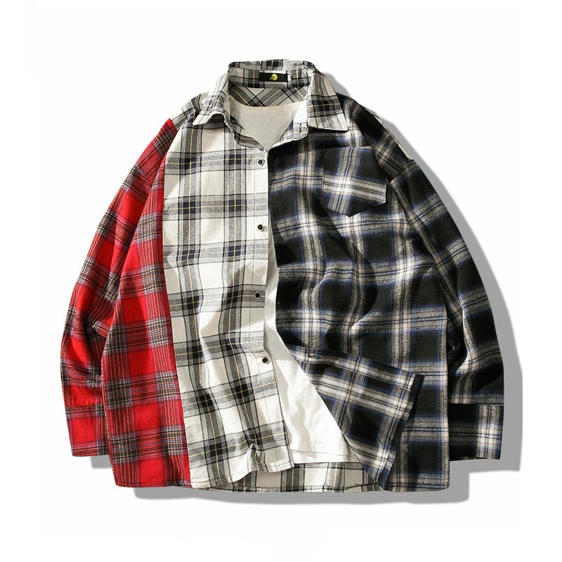 

FAVOCENT 2019 Men's Patchwork Plaid Shirts New Autumn Fashion Cotton Pockets Shirt Streetwear Hip-Hop Causal Loose Male Shirt