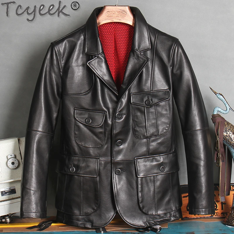

Tcyeek Natural Real Cow Leather Coat Men 100% Genuine Leather Jacket Man Clothes 2020 Streetwear Casual Business Men's Jackets 5