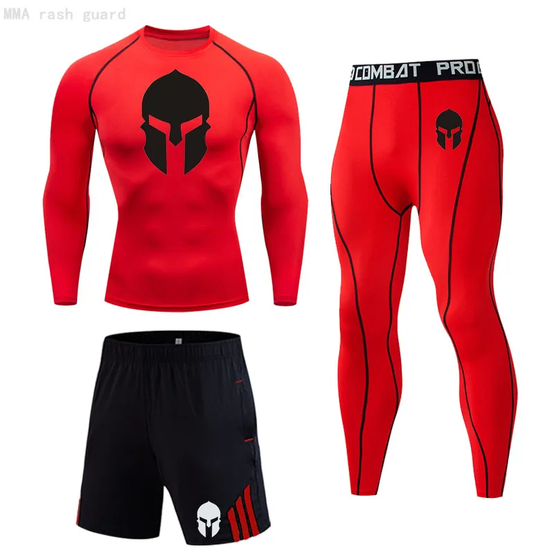 

Спортивный костюм Мужская спортивная одежда комплект термобелья Рашгард мужские Леггинсы для ММА футболка для фитнеса кальсоны зимнее тер...